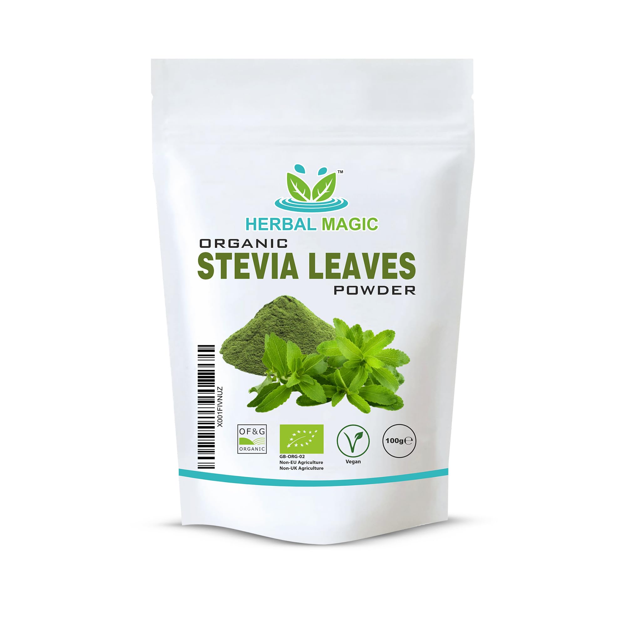Herbal Magic's organic Stevia Leaf Powder, Sweetener, Great for Ketogenic diets and Diabetics Smoothie, Shake, Juice, Baking - Free From Fillers & preservatives - 100g (Pack of 1)