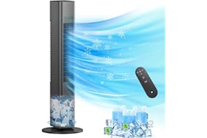 BEBEGINE Windowless Portable Air Conditioner Ac Units with Remote, Evaporative humidifier Air Tower Cooling Fan, Small Indoor Outdoor Oscillating Swamp Cooler 7H Timer, Large Black