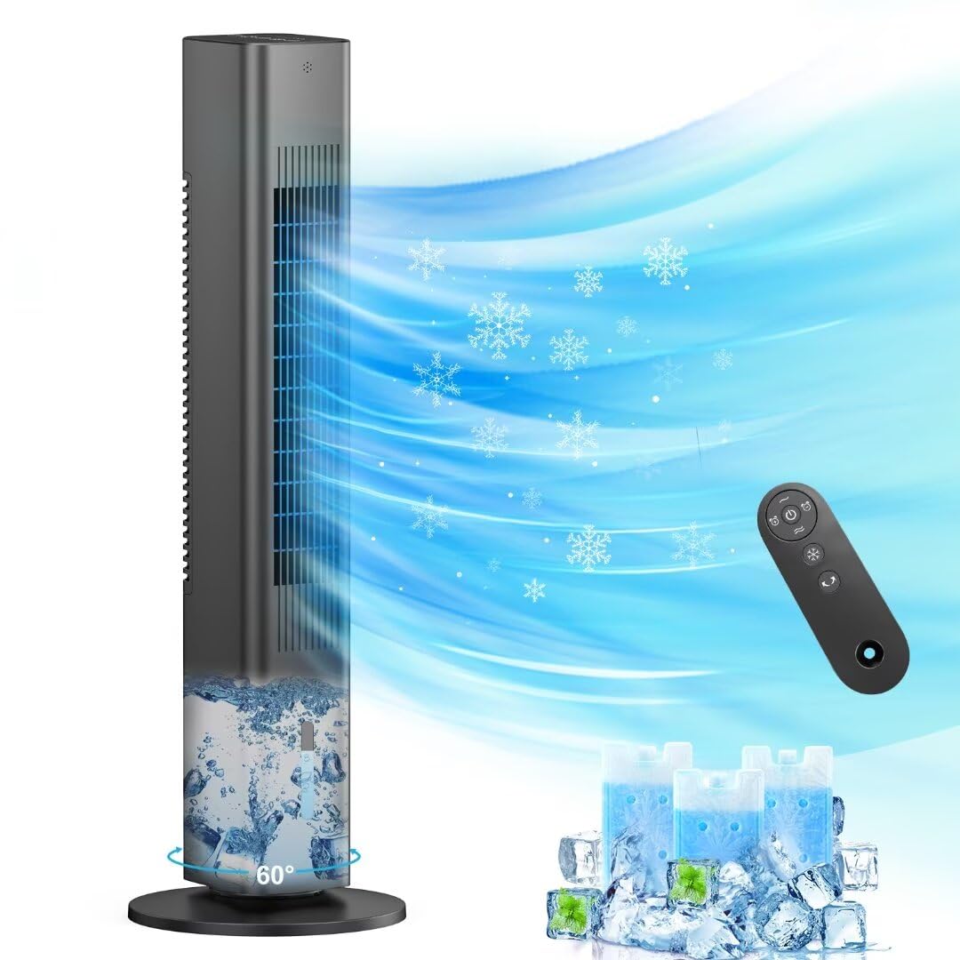 Photo 1 of Windowless Portable Air Conditioner Ac Units with Remote, Evaporative humidifier Air Tower Cooling Fan, Small Indoor Outdoor Oscillating Swamp Cooler 7H Timer, Large Black