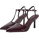 Dsevht Black Kitten Heels for Women Closed Pointed Toe Heel Dressy Bow Vintage Heeled Pumps Ankle Strap Party Wedding Sexy Shoes