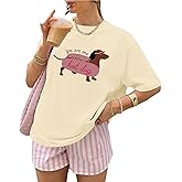 Kelxjia Oversized Funny Shirts for Women Cute Graphic Tees You are One Hot Dog Printed T Shirts Aesthetic Clothes Preppy Tops