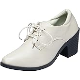 Women's Chunky Mid-Heel Oxford Shoes Pointed Toe Lace-up Vintage Dress Pumps Shoes