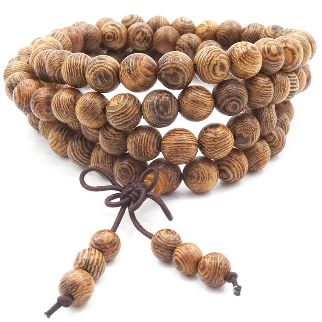 Senlinmu 108 Natural Wood Beads Bracelet Tibetan Buddhist Buddha Prayer Meditation Elastic Prayer Mala Bracelet/Necklace for Man Woman