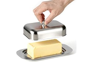 Stainless Steel Butter Dish with Lid and Handle, 7.5" x 5", Keeps Butter Fresh, Fits Standard Butter Sticks