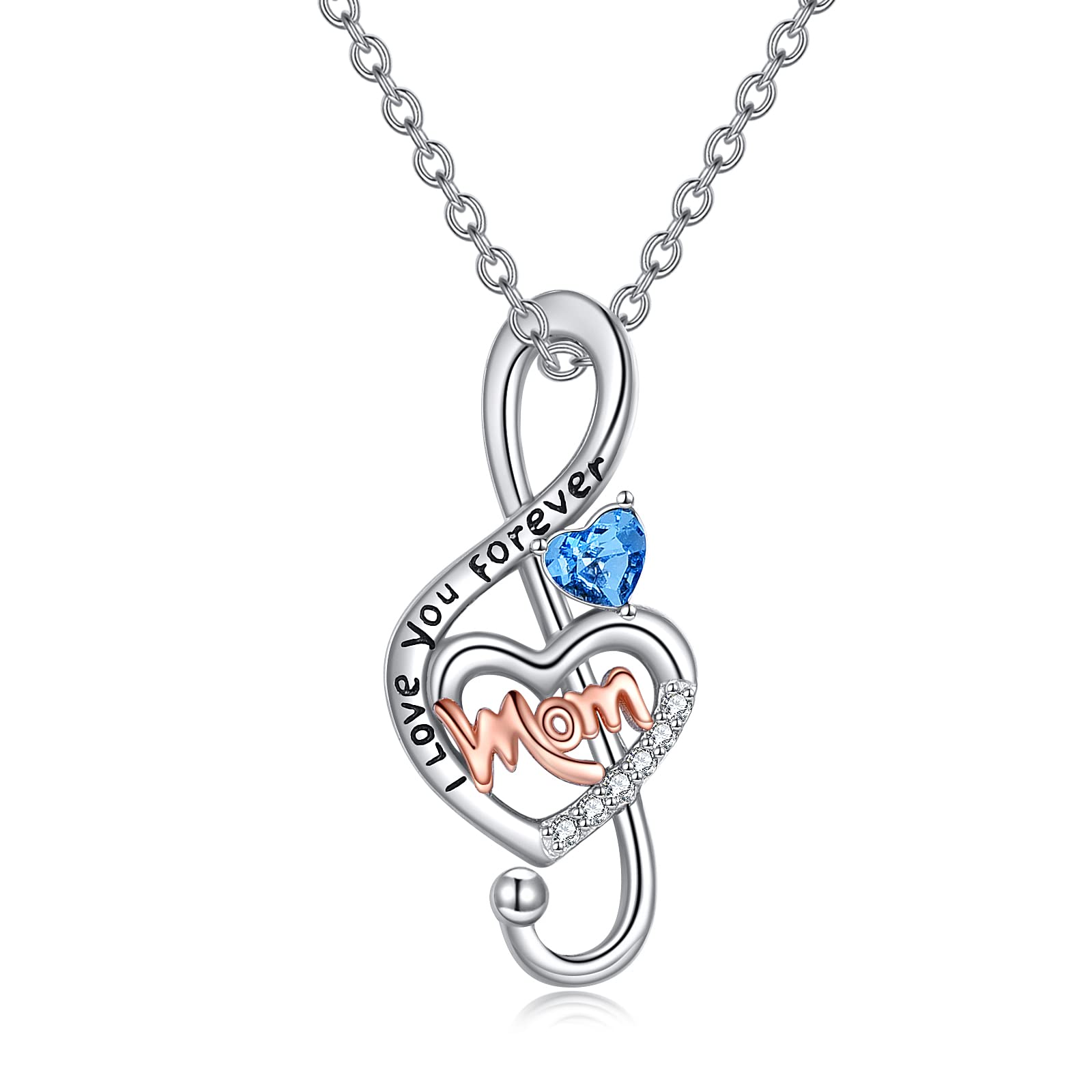 YAFEINI Mother's Birthday Gift Mom Necklace Musical Note Pendant I Love You Mom S925 Sterling Silver Heart Pendant Necklace