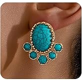 Chunky Turquoise Cat Claw Earrings for Women Cute Unique Gold Silver Large Dangle Drop Earrings Fashion Party Western Ear Accessories