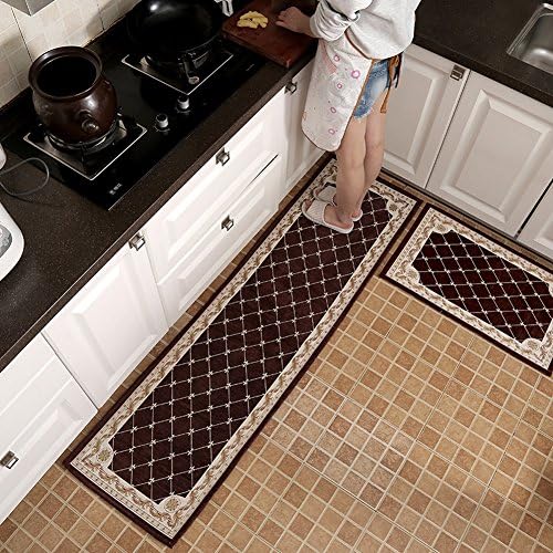 KEYAMA 1 piece High-grade (20"Wx31"L) Brown Grid Acrylic Non-Slip Home Kitchen Floor Comfort Mat Home Decorative area Rugs Hallway Room aisle decorative Runner Fashion Doormat.