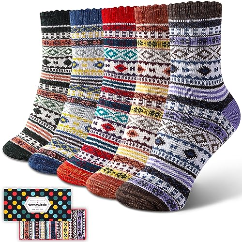 ICEIVY Socks Women, Soft Knit Wool Winter Thick Warm Cabin Fuzzy Crew Women Socks 5 Pack