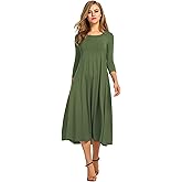 HOTOUCH Women's 3/4 Sleeve A-line and Flare Midi Long Dress