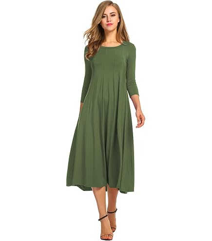 Women's A-line Midi Long Dress (2X-Large, Black) : Clothing, Shoes & Jewelry