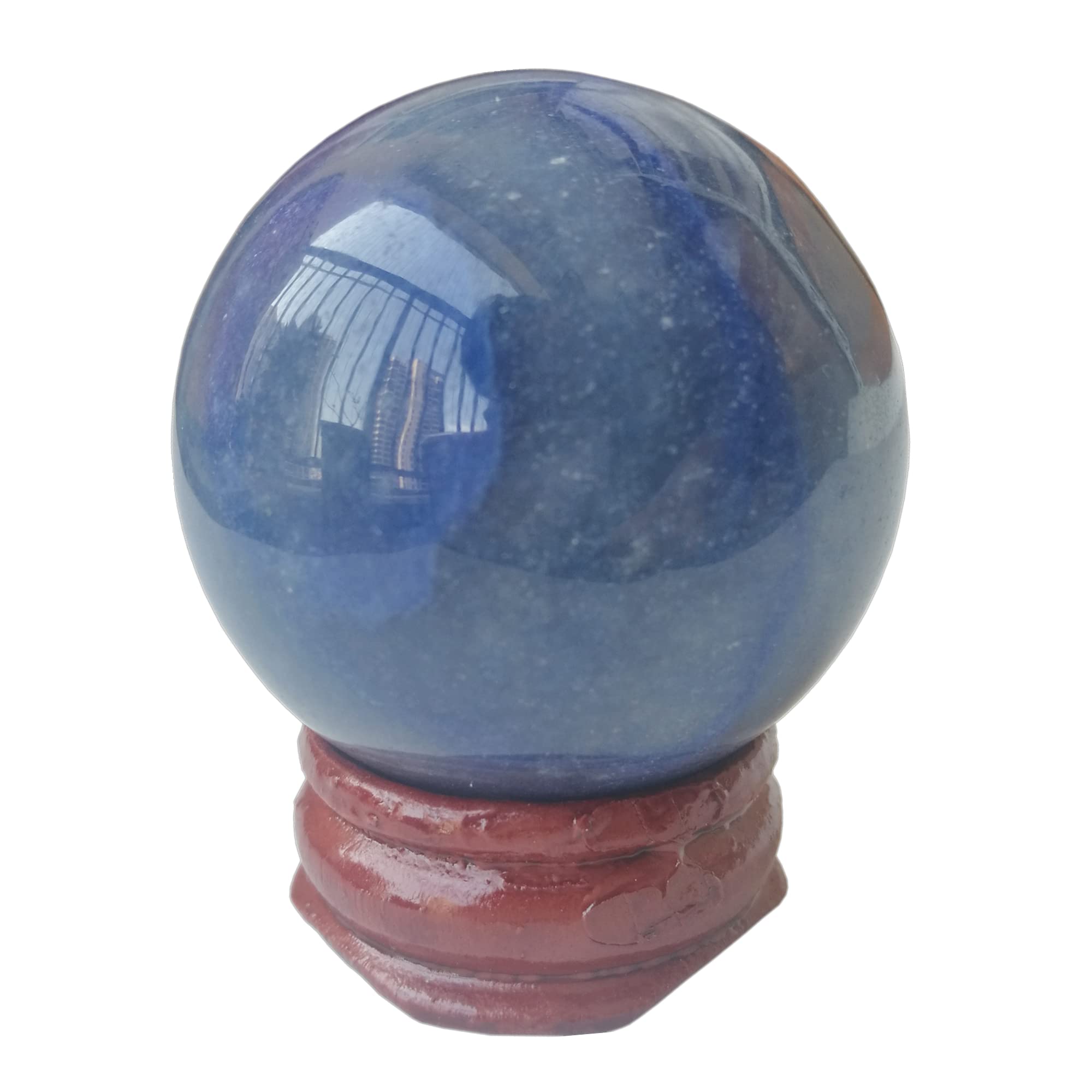 Manekieko 40mm Blue Aventurine Healing Crystal Divination Sphere Sculpture Figurine Gemstone Ball,Feng Shui Chakra Aura Home Desk Decor Decorative Collection,With Wooden Stand