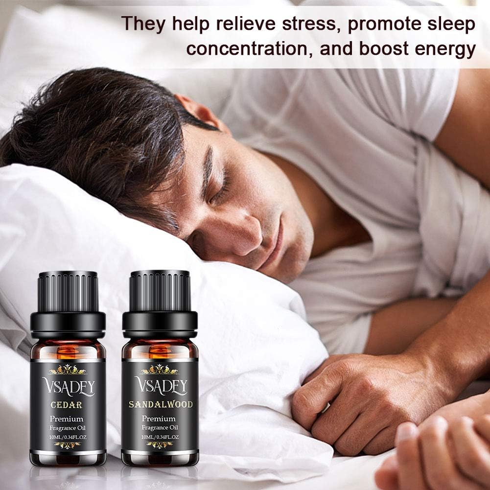 Gentleman's Essential Oils Set, Vsadey 6 X 10ML Aromatherapy Essential Oil Kit, Pure Natural Essential Oils for Diffuser (Cedar, Sandalwood, Leather, Sweet Tobacco, Bay Rum, Cologne) - Gift for Men: Health & Personal Care
