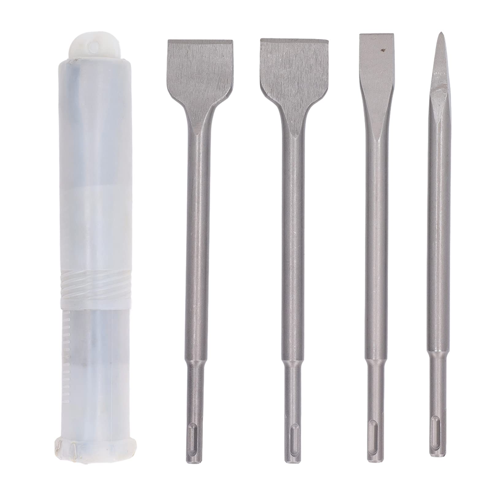OVAQUIXI SDS Plus Chisel Set 4PCS - Chrome Vanadium Steel Point & Flat Chisels for Concrete/Brick, Heavy Duty Rotary Hammer Accessories (250mm/9.8in)