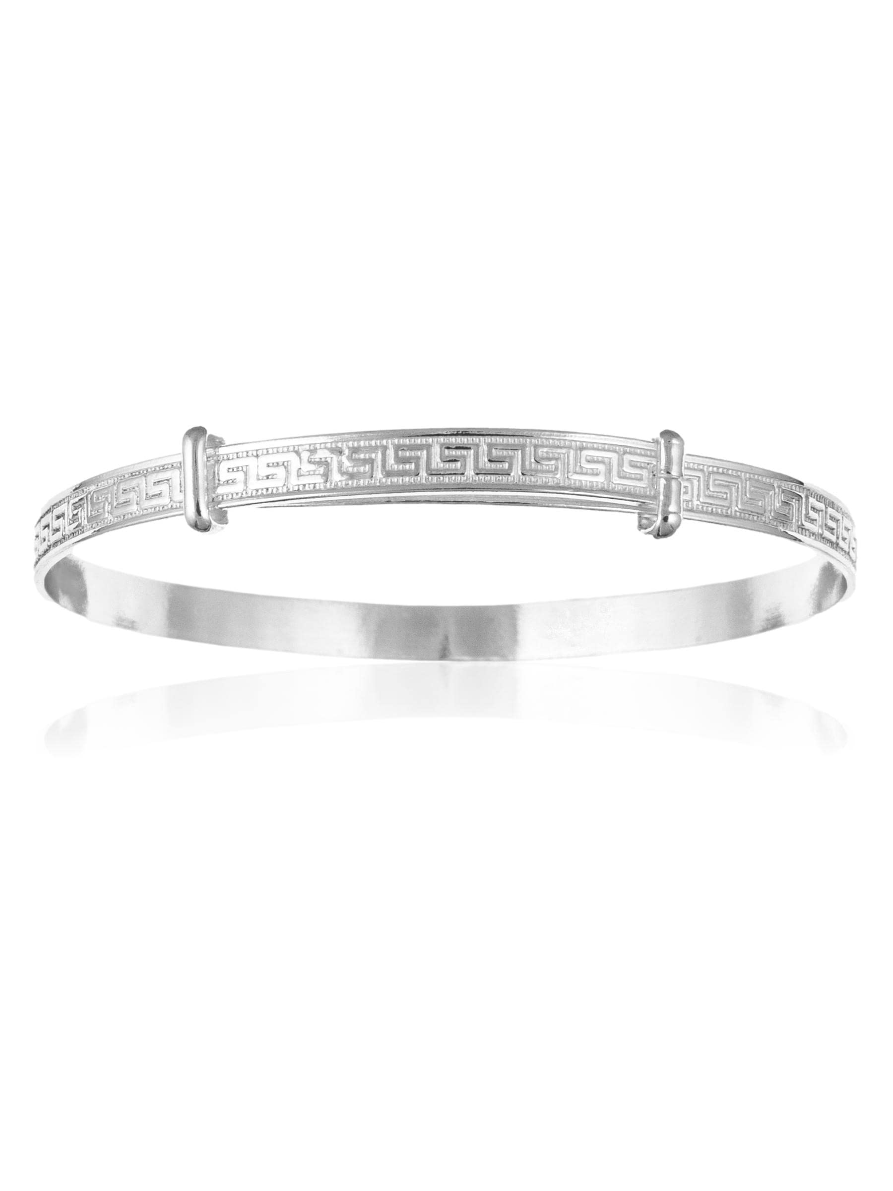 Designer Inspirations Boutique 4MM Wide Engraved/Embossed Greek Key Pattern Expanding/Expandable/Adjustable Bangle Bracelet for Baby/Child/Children/Women - 925 Sterling Silver - Size: BABY (Large)
