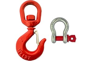 HENBOW 2 Ton Swivel Hooks and D Ring Shackle,G80 Weight Lifting Hooks with 1/2" Shackle,4400Lbs Safety Load Limit,Heavy Duty Alloy Steel Round Rotating Trailer Chain Hooks
