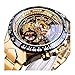 Luxury Watches for Men Mechanical Skeleton Stainless Steel Golden Timepieces Watch (A Gold Black)