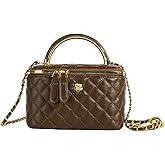 Quilted Leather Crossbody Bag with Chain Strap Women's Top Handle Bucket Square Box Bag for Women