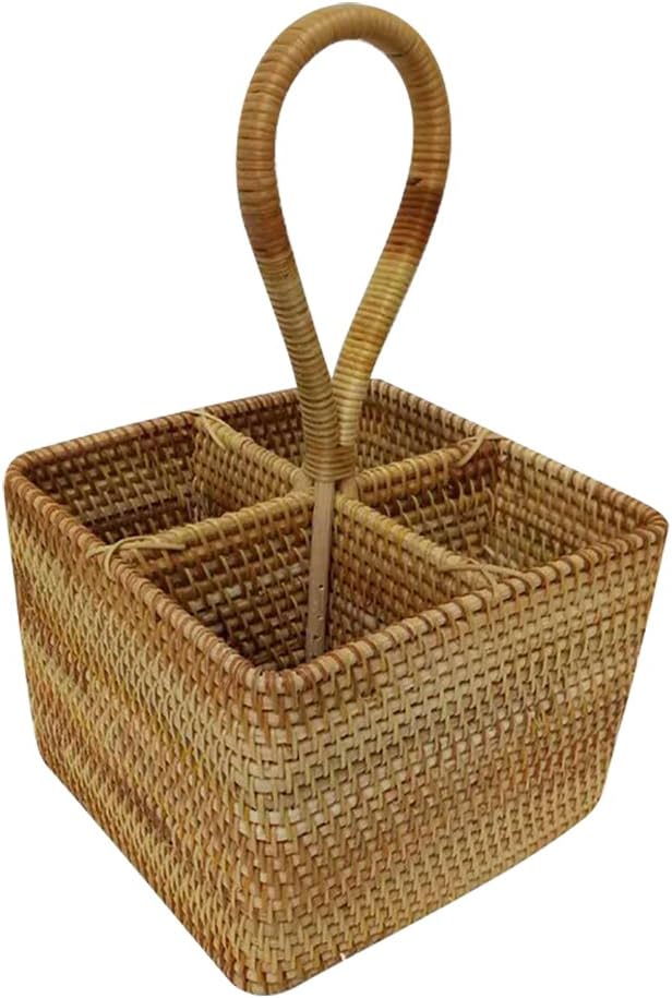 Handwoven Wicker Basket Storage Shelf Willow Divider Basket with 4