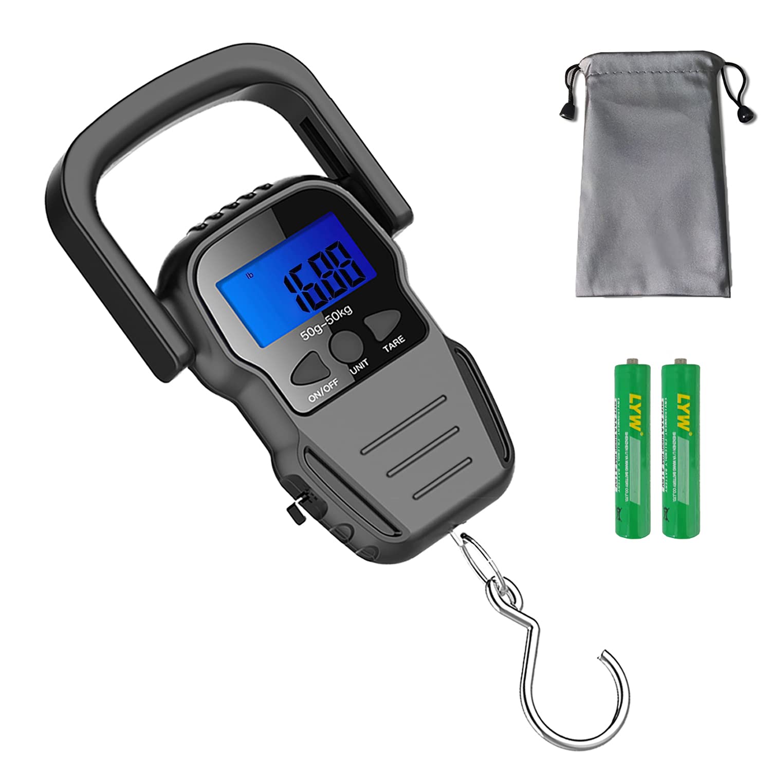 Digital Fish Scale, Luggage Scale, Weight Hanging Hook Scale,110lb/50KG-Backlit LCD Display,Waterproof Bag