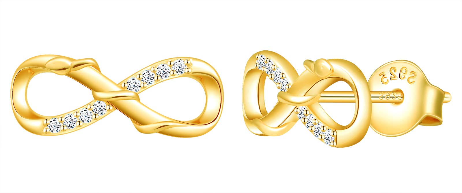 MicLee Woman's girl's Earrings studs, 925 Sterling silver animal earrings, Mini snake infinity symbol earrings studs, Inlaid zircon, gold