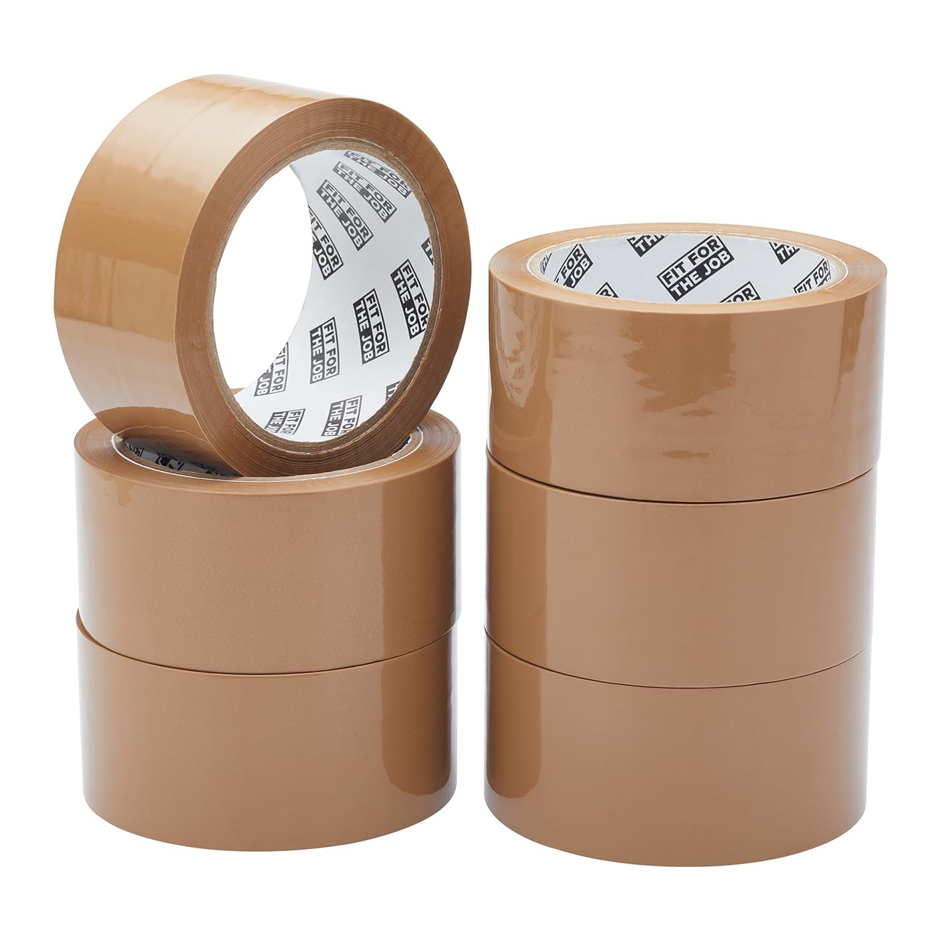 Fit For The Job Parcel Tape - Heavy-Duty Brown Tape for Packing Boxes, 48mm x 66m, 6 Rolls - Low Noise General Purpose Packing, Secure Sticky Seal, Perfect for Moving House