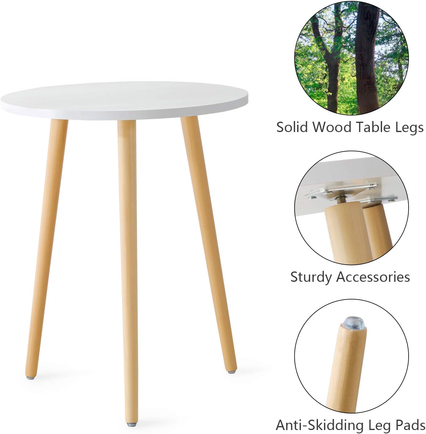 Haton Side Table, Round White Modern Home Decor Coffee Tea End Table for Living Room, Bedroom and Balcony, Easy Assembly (16.5 × 20.5 inches): Kitchen & Dining