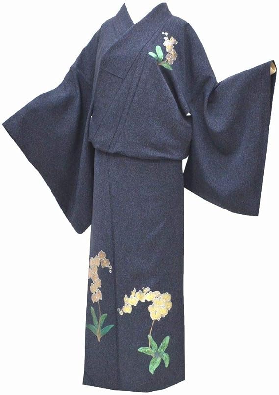 Amazon 着物ひととき リサイクル 付下げ 正絹 仕立て上がり リサイクル着物 リサイクル訪問着 袷 落款有 ガード加工済 裄70cm 身丈175 5cm トールサイズ 黒色系 胡蝶蘭文様 Mm3673b Kimono 着物 通販