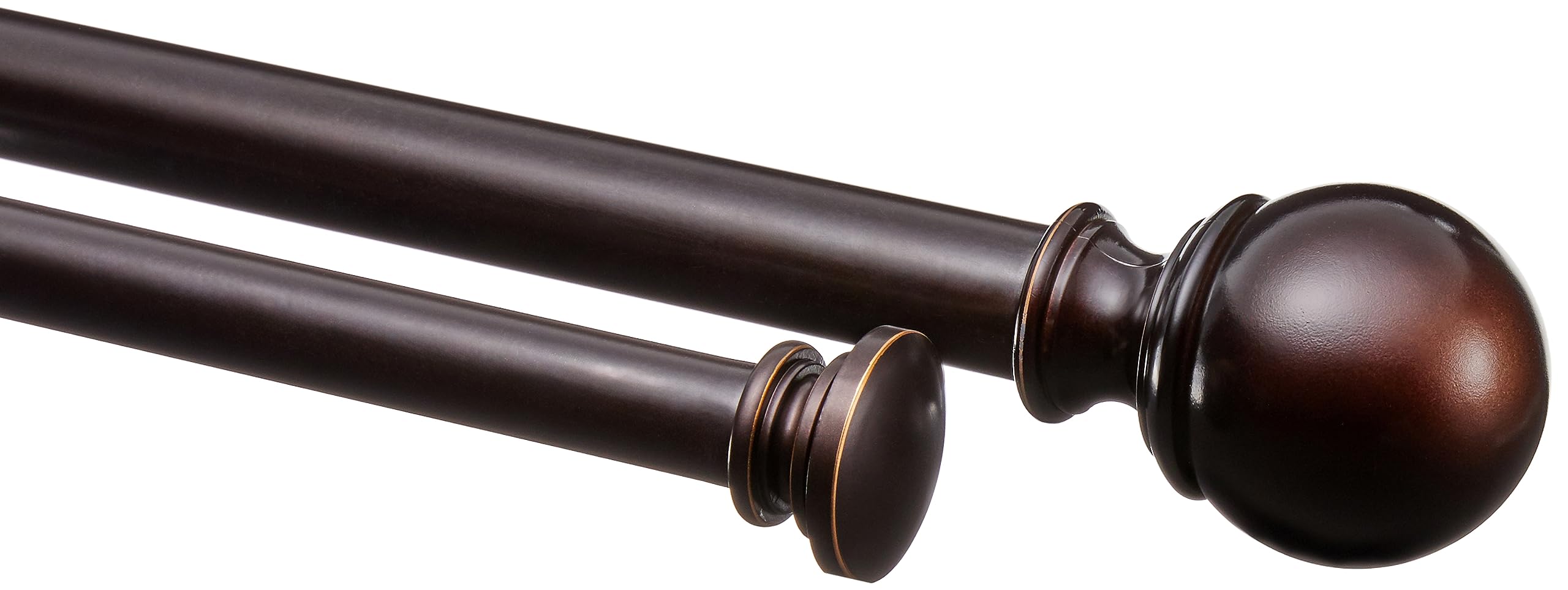 Photo 1 of Amazon Basics Adjustable Curtain Rods for Windows, Round Finials, 1-Inch Double, 72" to 144", Dark Bronze, Pack of 1