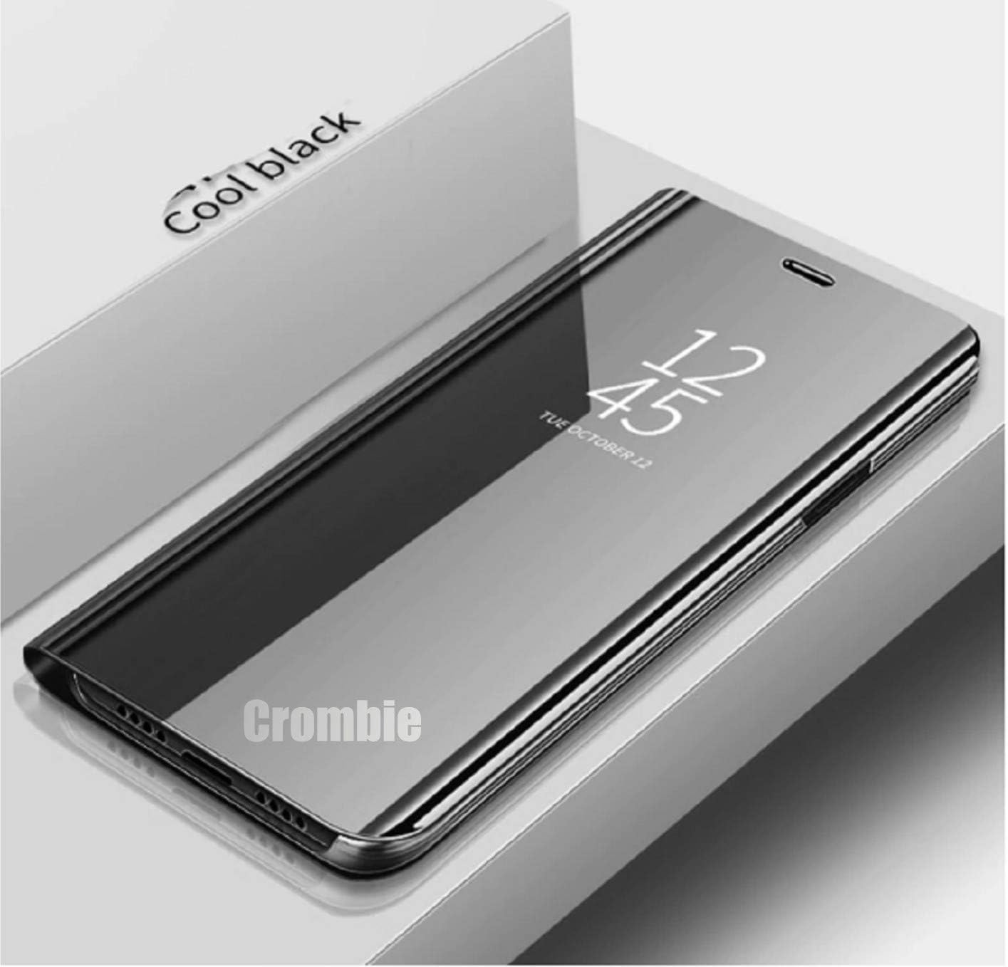 Crombie Mirror Clear View Plating Leather Stand Flip Cover Flip Case for Samsung Note 10 (Black)