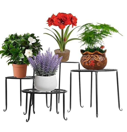 Set of 4 Indoor Plant Pot Stand Holder Metal Plant Stand Table Round