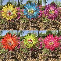Q-XIAOKEAI Double Layers Wind Spinner Windmill Toys Colorful Rotation Flower Pinwheel Garden Decoration Cartoon Cute Insect Outdoor Party Ornament Kids Toy