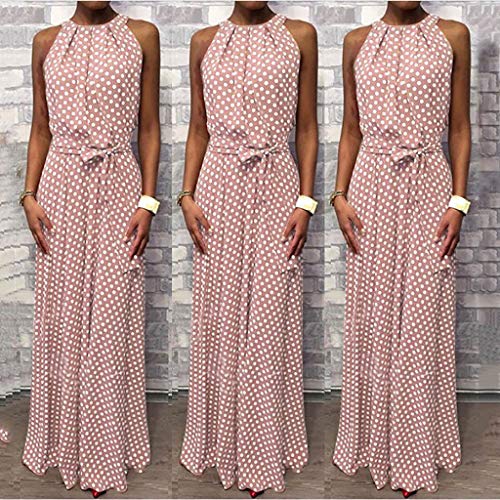 CCatyam Plus Size Dresses for Women, Skirt Dot Print Sexy Slim Maxi Leisure Club Party Fashion Pink