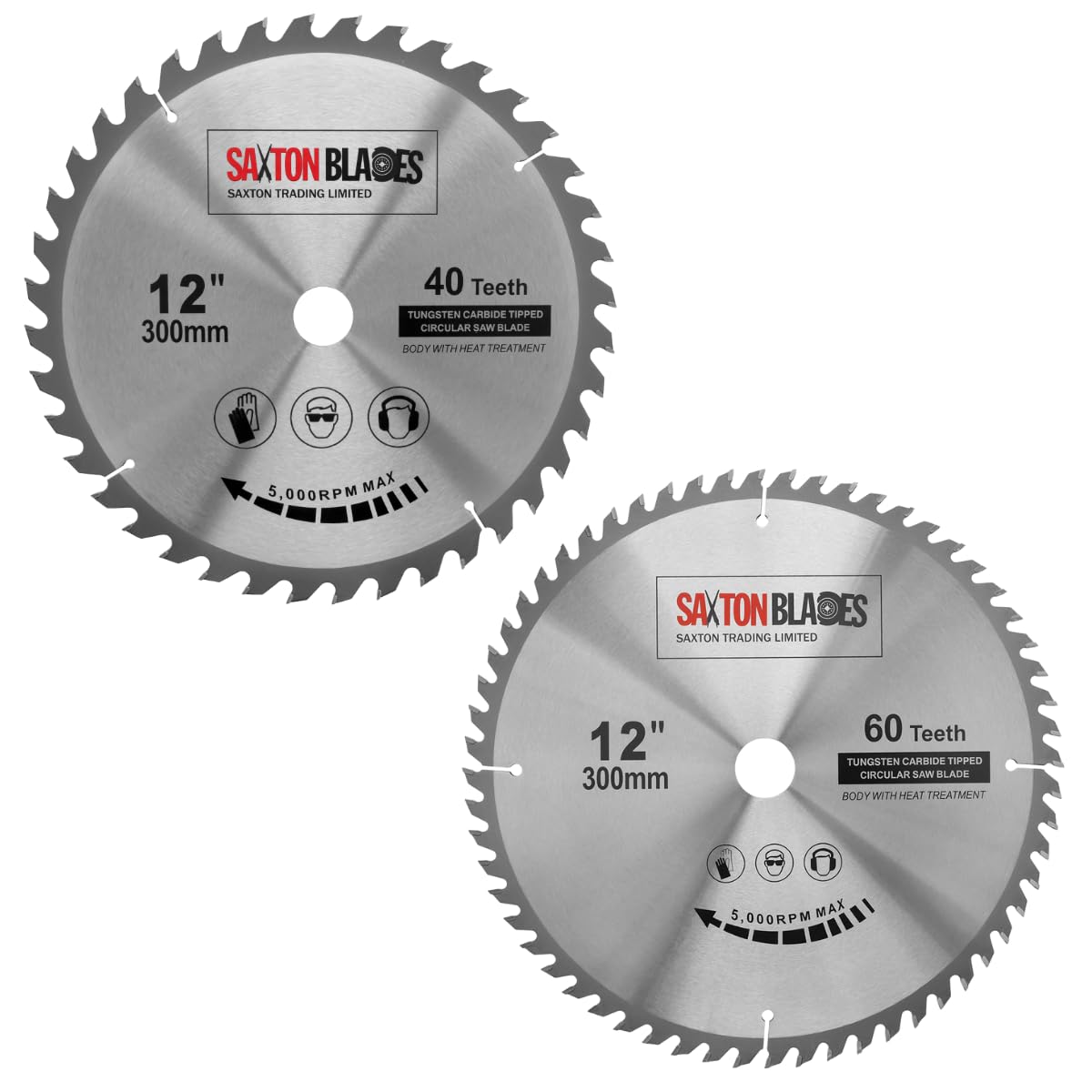 2 x Saxton TCT Circular Wood Saw Blade 300mm x 30mm 40 & 60T for Bosch, Makita etc Fits 305mm Saws