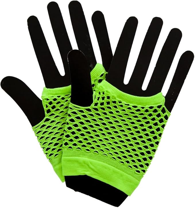 80s Net Gloves Neon GREEN Fancy Dress Accessory Home