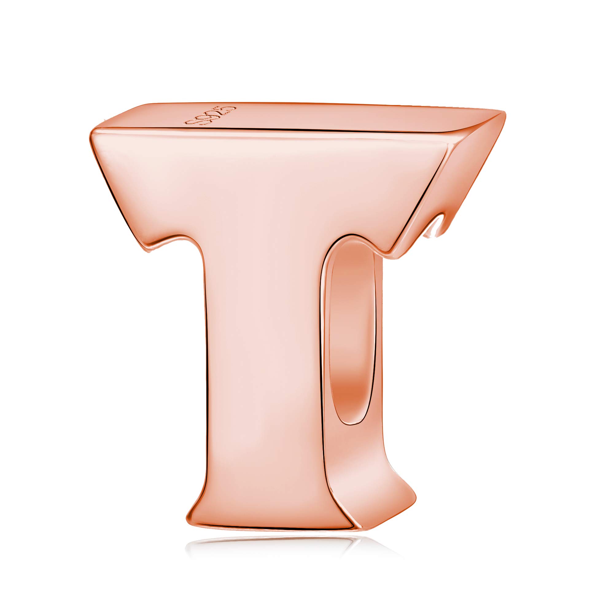 Alphabet Charms Initial A-Z Genuine 925 Sterling Silver Letter Beads Words Charms fits European Charms Bracelet for Mother Day Gfts (rose gold T)