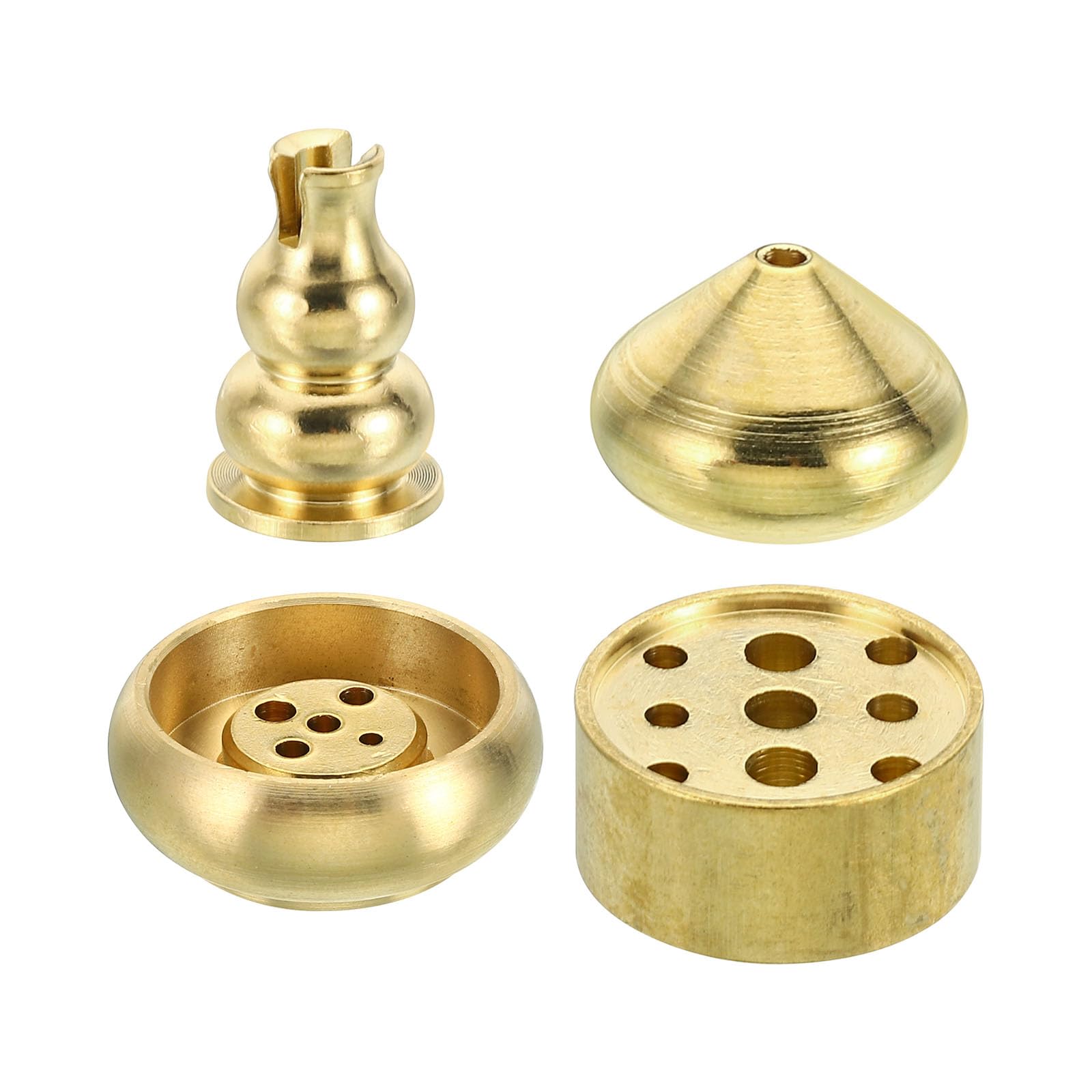 PATIKIL Coil Incense Holder, 4 Pack Brass Incense Cone Burner Stick Holder Incense Stand Base Gourd Type for Yoga Spa Room Home Office, 4 Type