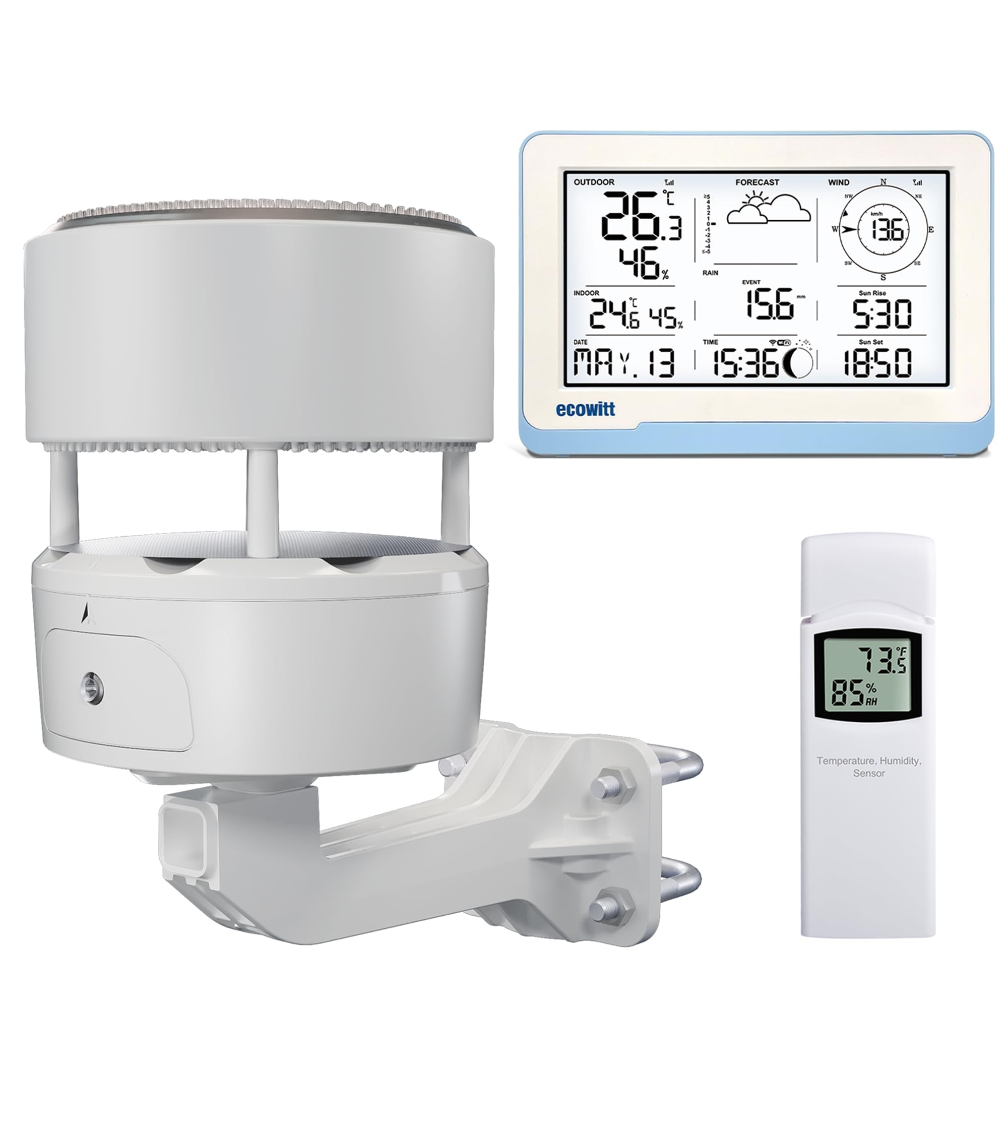 ECOWITT Wireless Weather Stations WS3802 with 7.5 inch Home LCD Display, Garden Weather Sensor WS85 (Solar Panel/Rain Gauge/Wind Speed/Direction Sensors) + a Outdoor Temperature-Humidity Sensor WN32