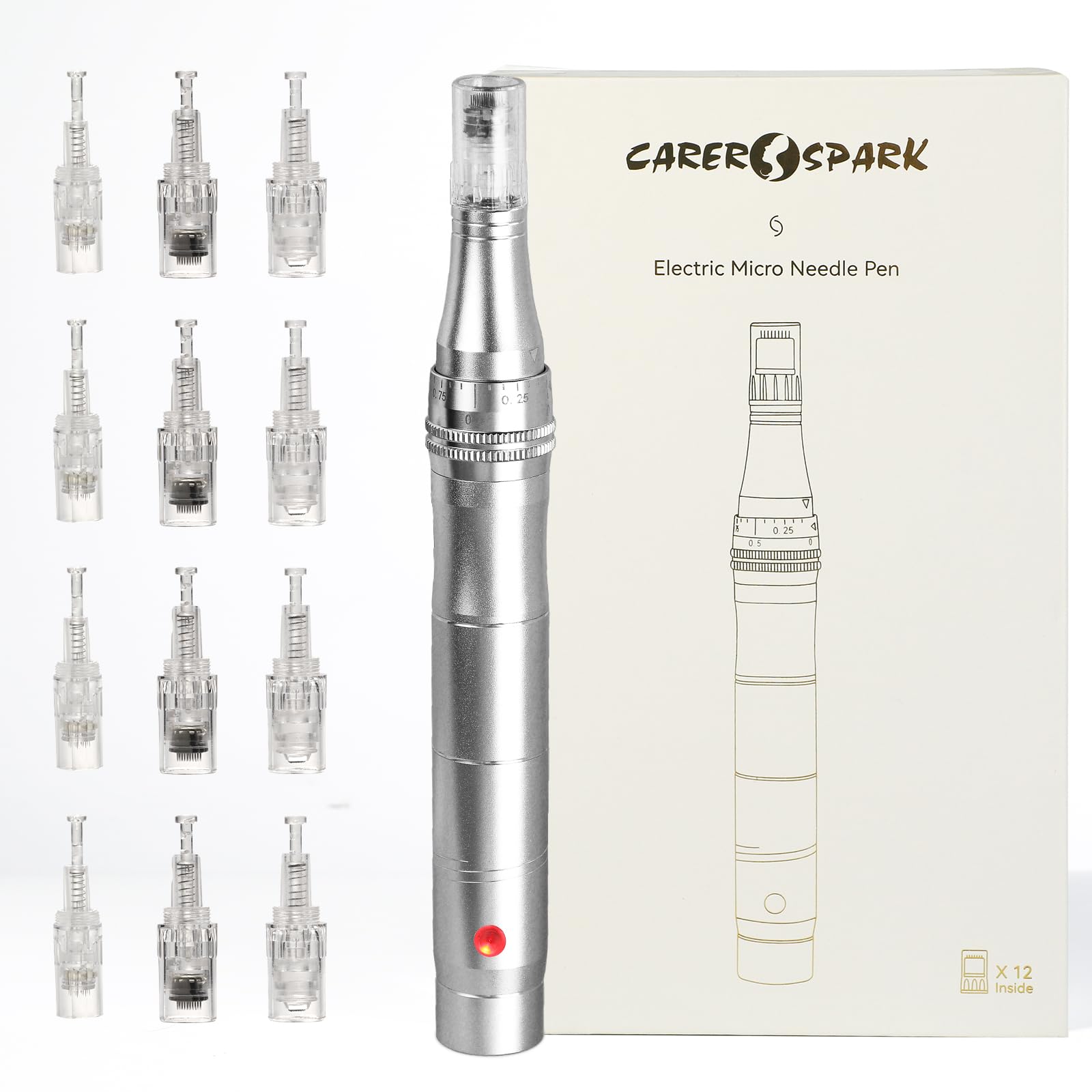 Electric Micro Needle Pen,CARER SPARK 0.25mm-2.0mm With 5 PCS Cartridges Wireless USB Rechargable Anti-Aging Skin Wrinkles Remove Skin Tightening Acne Scar Care (Derma Pen)