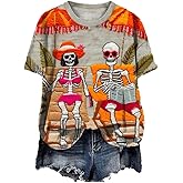 Dia De Los Muertos Shirt Woman Mexican Day of Dead Shirts DÃa De Los Muertos T-Shirt Skull Skeleton Print Party Outfit