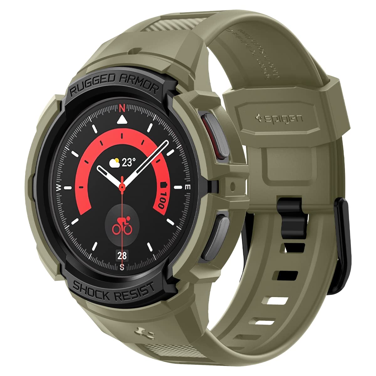 Spigen Rugged Armor Pro Case with Strap Band Compatible with Galaxy Watch 5 Pro 45mm (2022) - Vintage Khaki — image 1