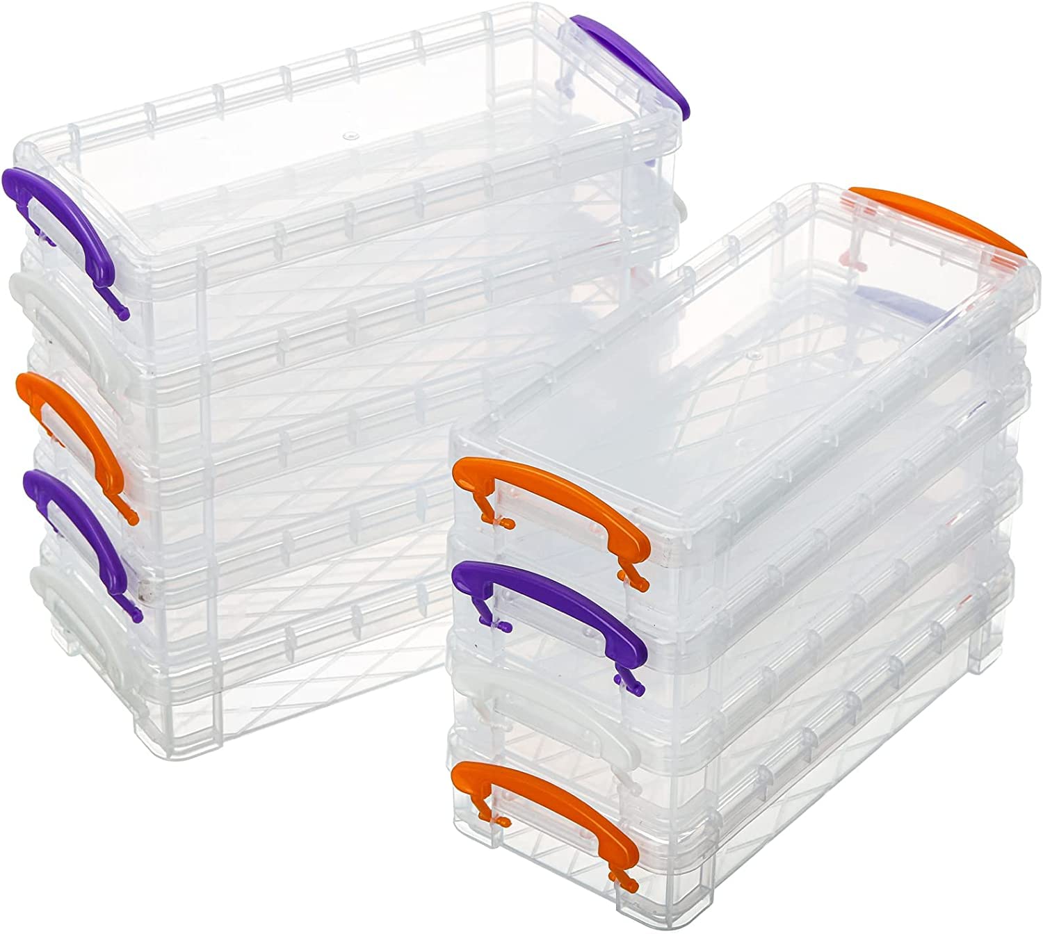 WUWEOT 9 Pack Large Pencil Box, Stackable Clear Plastic Pencil Case, Painting Brush Storage Box with Snap-Tight Lid, Office Supplies Storage Organizer Watercolor Pen Drawing Tools Container