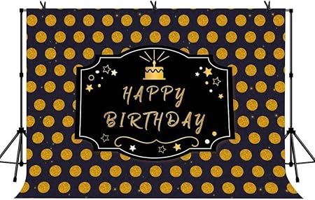 Amazon Hd 7x5ftハッピーバースデーの背景ゴールドケーキゴールドドット小さな星の背景赤ちゃんの誕生日パーティー撮影ベビーシャワー写真の 背景lyls856 バックペーパー 背景布 通販