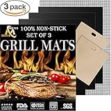 Grill Mat Set of 3 - Professional Non-Stick Grill Mats for BBQ Grilling and Baking - Heavy Duty Best for Cooking on Charcoal, Gas, Oven, Smoker, Electric Grills - Reusable and Easy to Clean