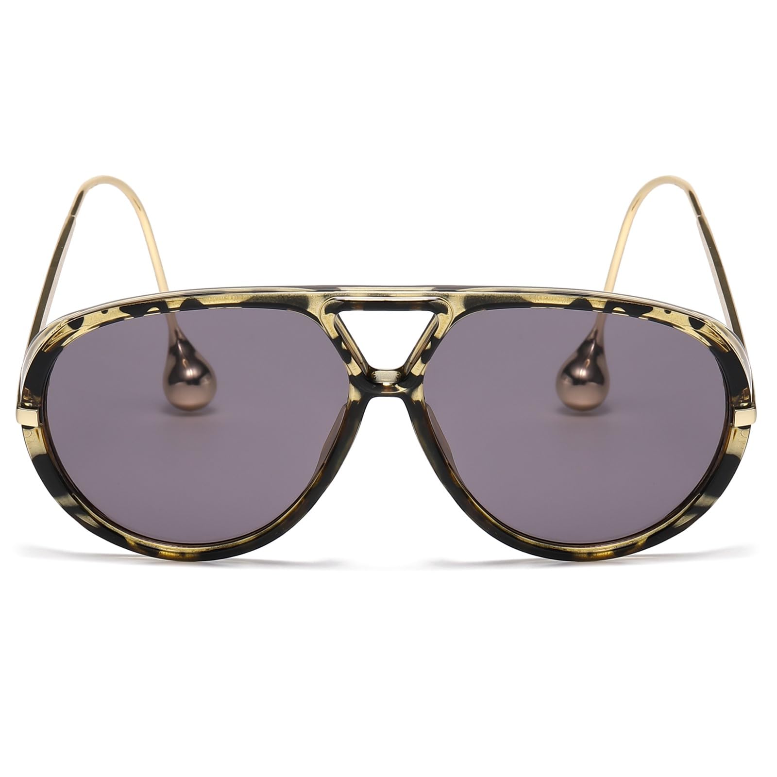 Photo 1 of LASPOR Oversized Aviator Sunglasses for Women Vintage With Adjustable Earring Large Big Frame Ladies Shades (Yellow Leopard Frame/Grey Lens)