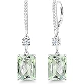 Gem Stone King 13.50 Cttw Green Prasiolite Dangle Earrings For Women | 925 Sterling Silver | Gemstone Birthstone | Emerald Cut 14X10MM