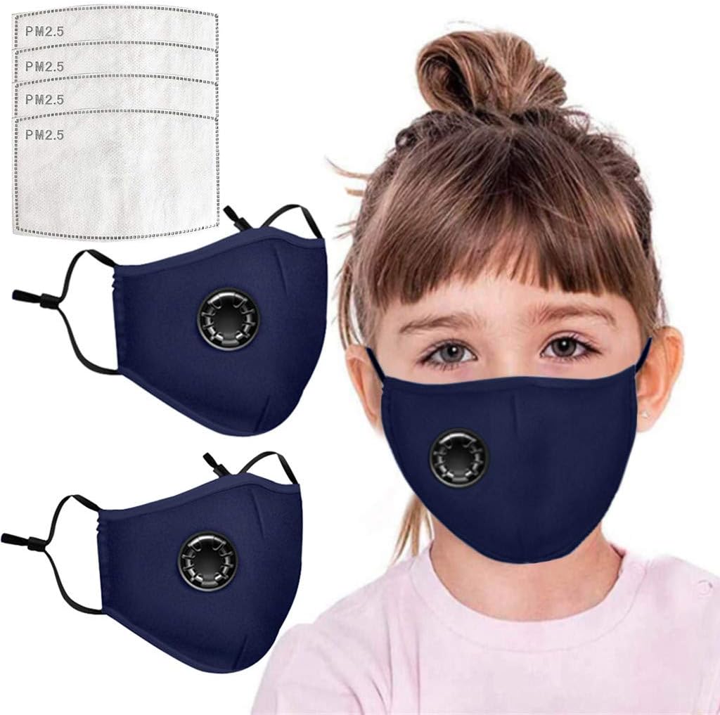 Face Bandanas with Air Filter Cotton Sheet Washable Reusable Face Health with Adjustable Straps (2pc+4PCFilter, Navy)