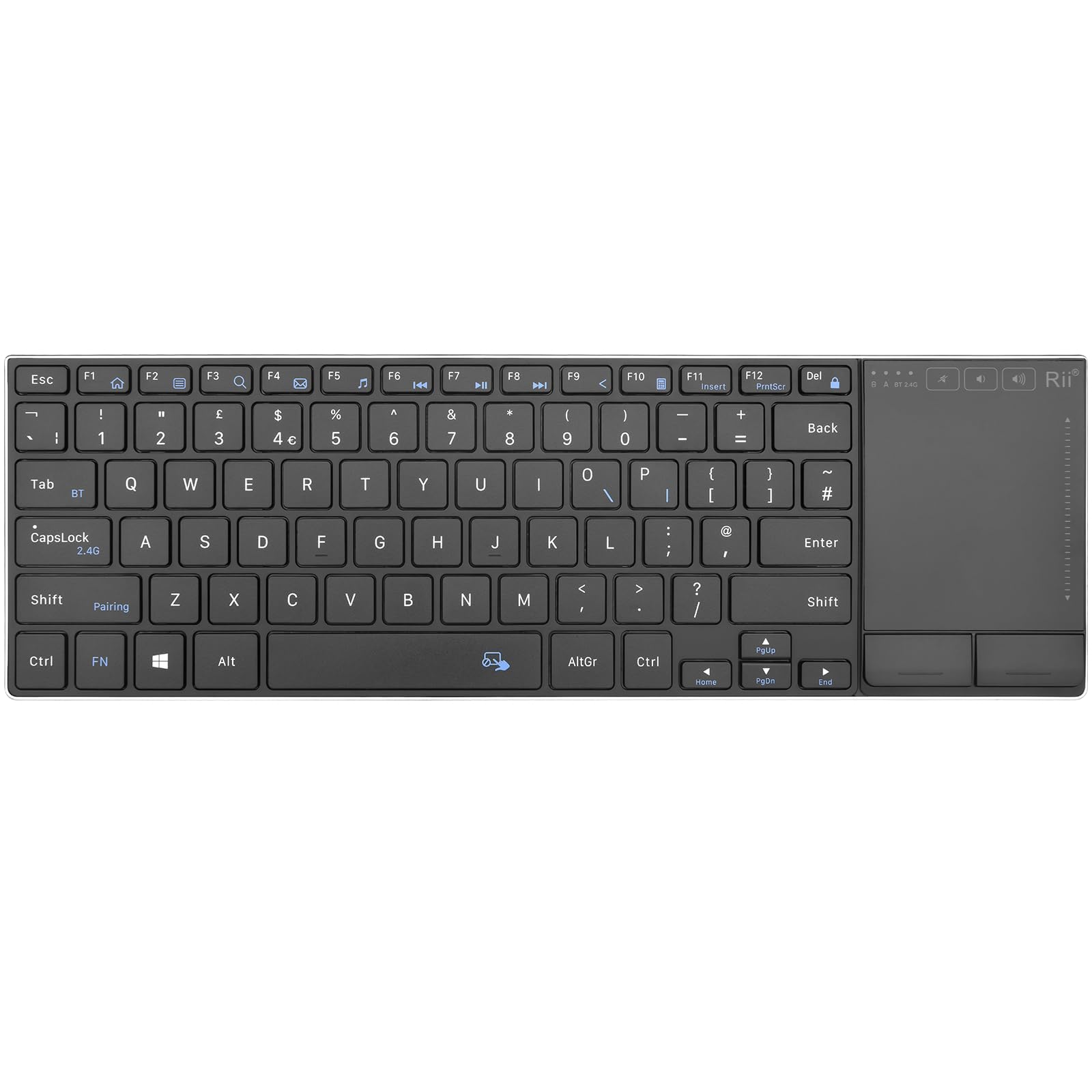 Rii Wireless Keyboard with Trackpad,Dual Mode Bluetooth &Wireless Keyboard with Touchpad,Metal Board for PC,Laptop, Tablet,Windows,Androids (BT+2.4G)