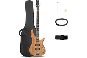 Ktaxon 4 String Electric Bass Guitar, Full Size Standard Right Handed Rosewood Fingerboard Beginner Kit with Cable Wrench Tool (Upgraded Natural)