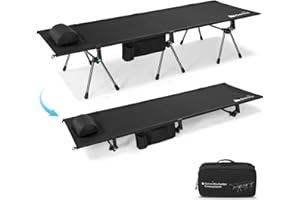 Gonex Camping Cot with Leg Extenders 2 in 1 Portable Ultralight Folding Cot for Adults Adjustable Height Supports 350lbs Sleeping Bed for Backpacking Travel Beach Home 74.8"x27.5"(Black, 1 PCS)
