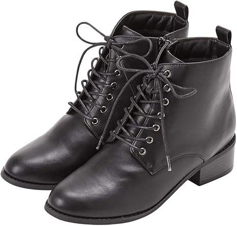 Amazon ニッセン ブーツ ブーティ ローヒール ぺたんこ 無地 無地調 レースアップショートブーツ 低反発中敷 ワイズ４ｅ 黒 M 23 0 23 5cm 4e 大きいサイズレディース ブーツ ブーティ